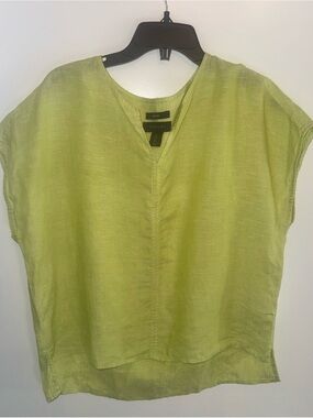 Tahari 100% Linen Lime Green Hi Low Tunic Top Size Large